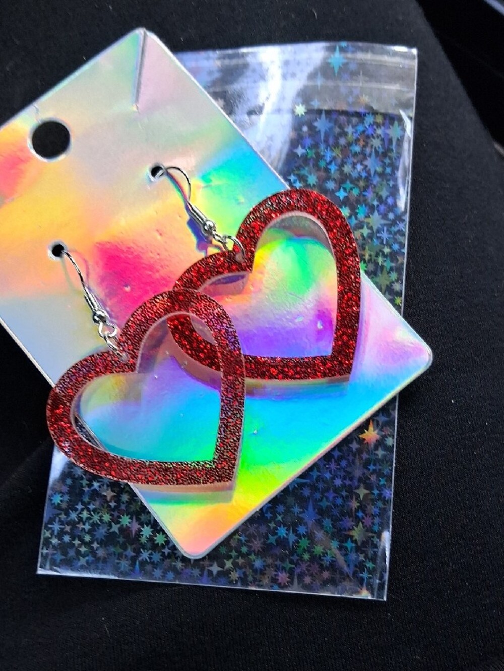 $8 Eacn Or Bundle 5/$20 Red Glitter Heart Dangle Earrings